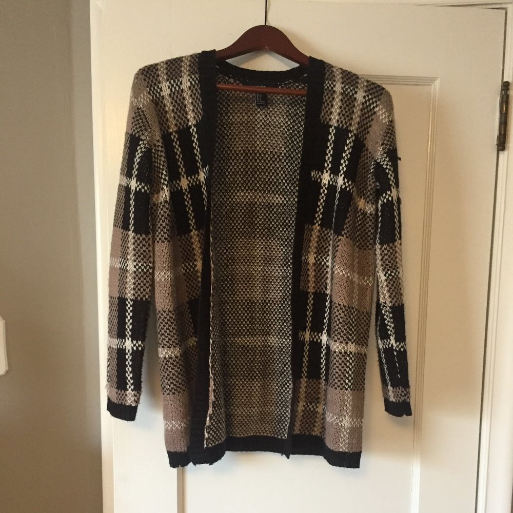 Forever 21 plaid open front knit cardigan